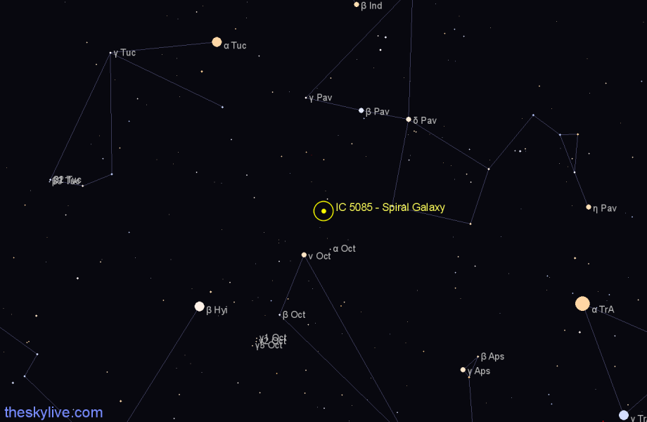 Finder chart IC 5085 - Spiral Galaxy in Pavo star