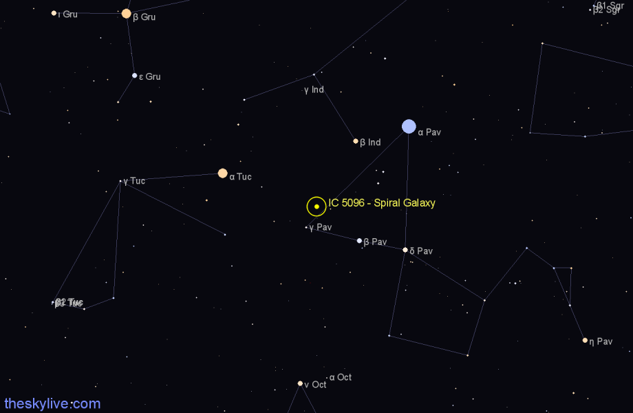 Finder chart IC 5096 - Spiral Galaxy in Pavo star