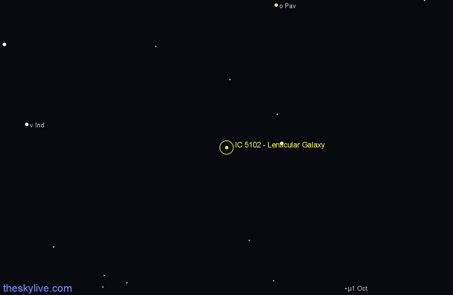 Finder chart IC 5102 - Lenticular Galaxy in Pavo star