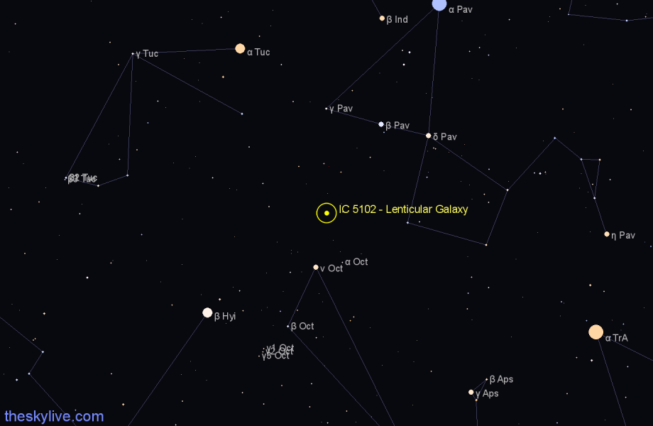 Finder chart IC 5102 - Lenticular Galaxy in Pavo star