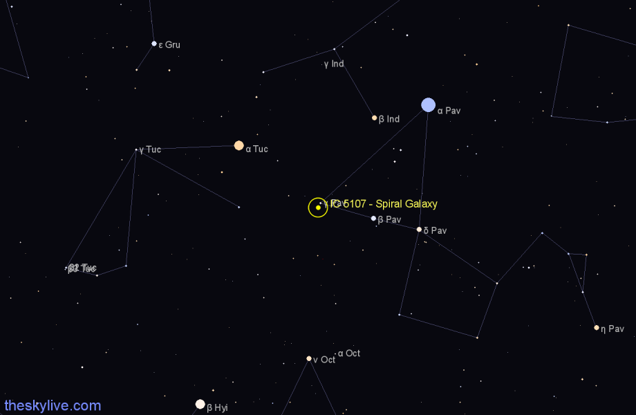 Finder chart IC 5107 - Spiral Galaxy in Pavo star