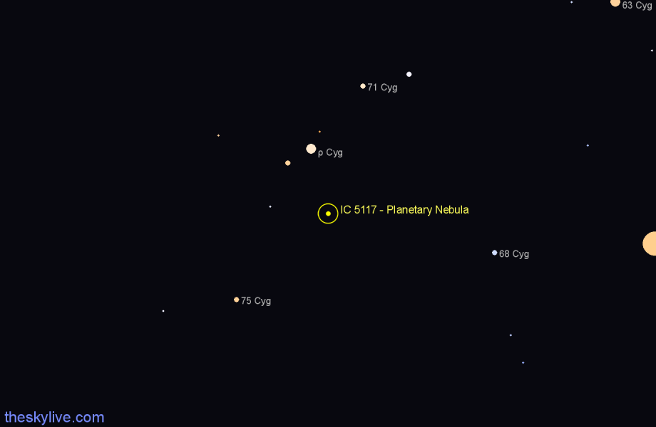 Finder chart IC 5117 - Planetary Nebula in Cygnus star