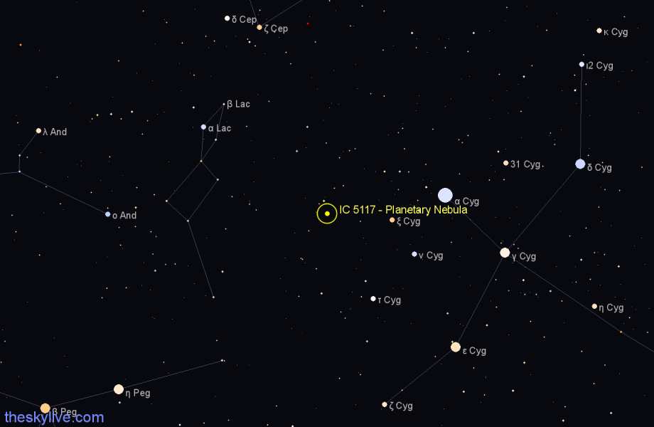 Finder chart IC 5117 - Planetary Nebula in Cygnus star