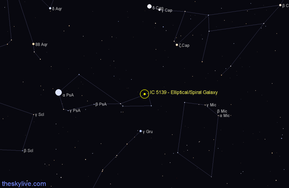 Finder chart IC 5139 - Elliptical/Spiral Galaxy in Piscis Austrinus star