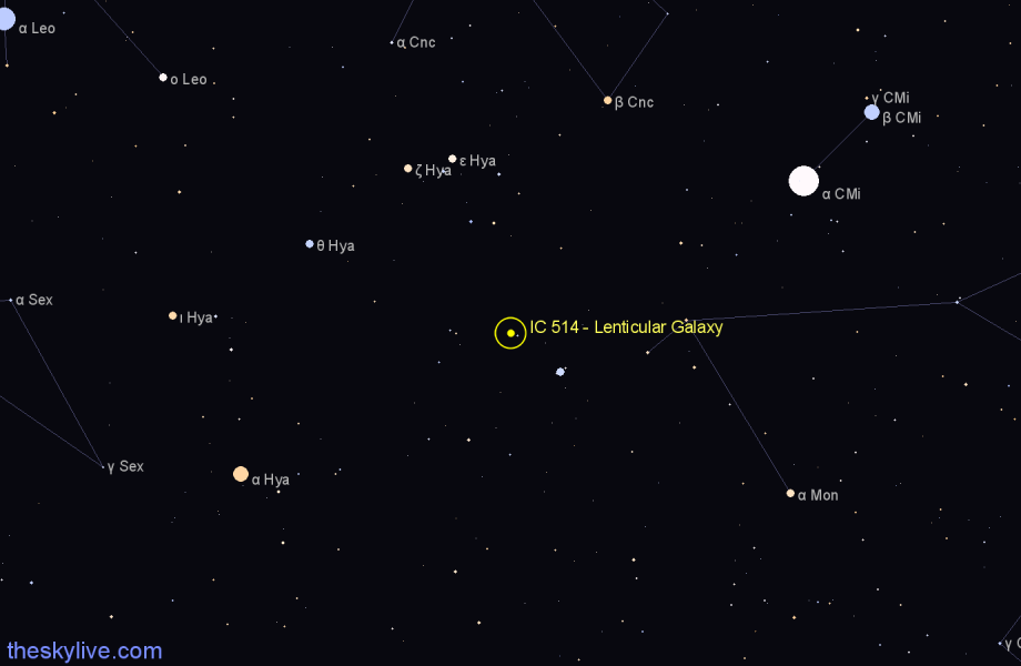 Finder chart IC 514 - Lenticular Galaxy in Hydra star