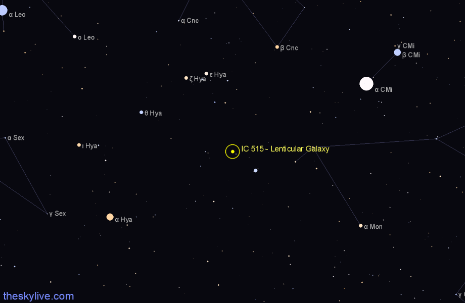 Finder chart IC 515 - Lenticular Galaxy in Hydra star