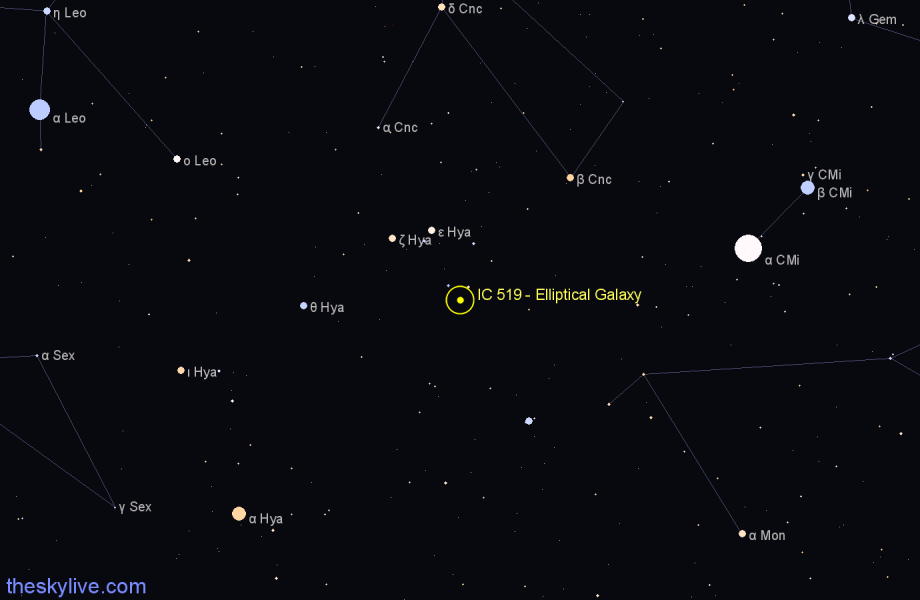 Finder chart IC 519 - Elliptical Galaxy in Hydra star