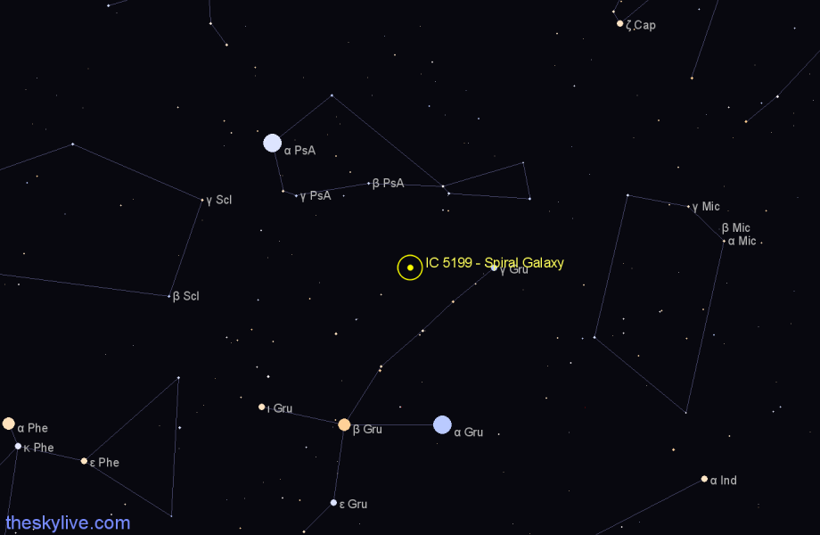 Finder chart IC 5199 - Spiral Galaxy in Grus star