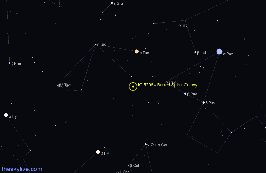 Finder chart IC 5206 - Barred Spiral Galaxy in Tucana star