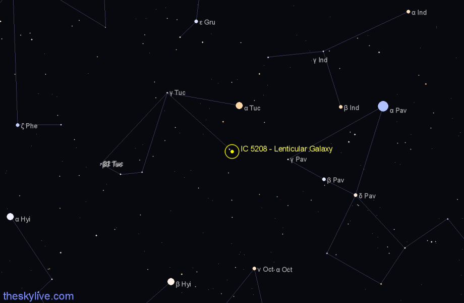 Finder chart IC 5208 - Lenticular Galaxy in Tucana star