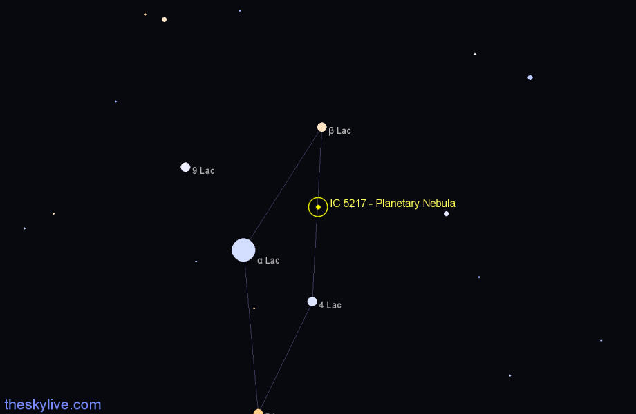 Finder chart IC 5217 - Planetary Nebula in Lacerta star