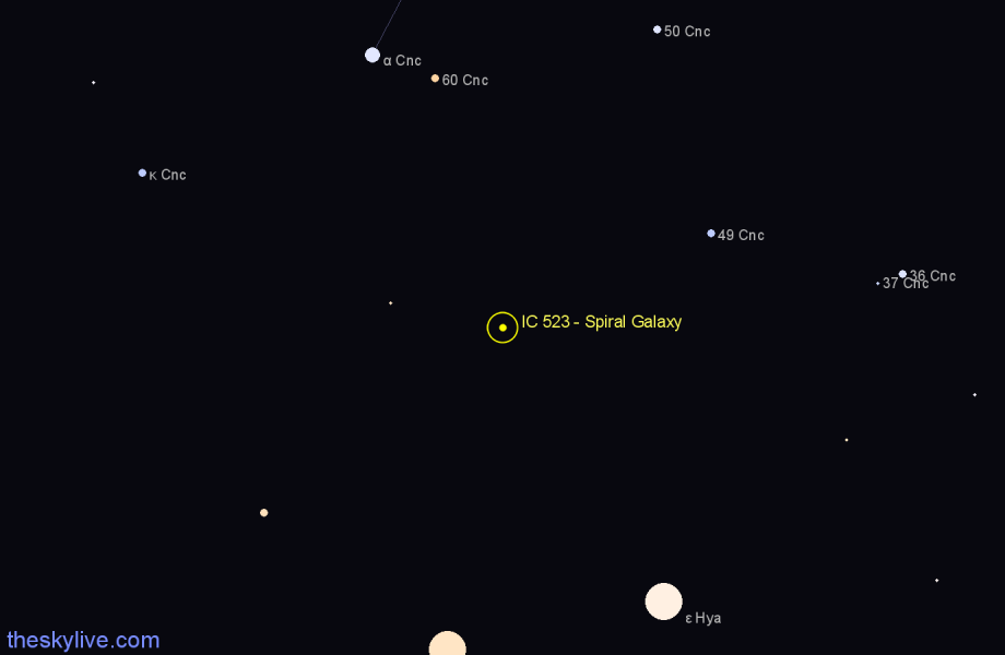 Finder chart IC 523 - Spiral Galaxy in Cancer star