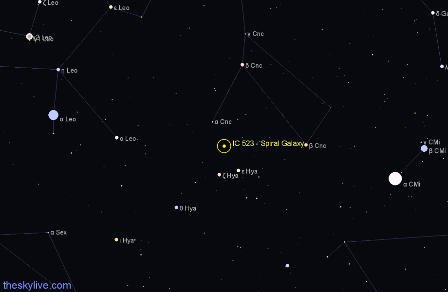 Finder chart IC 523 - Spiral Galaxy in Cancer star