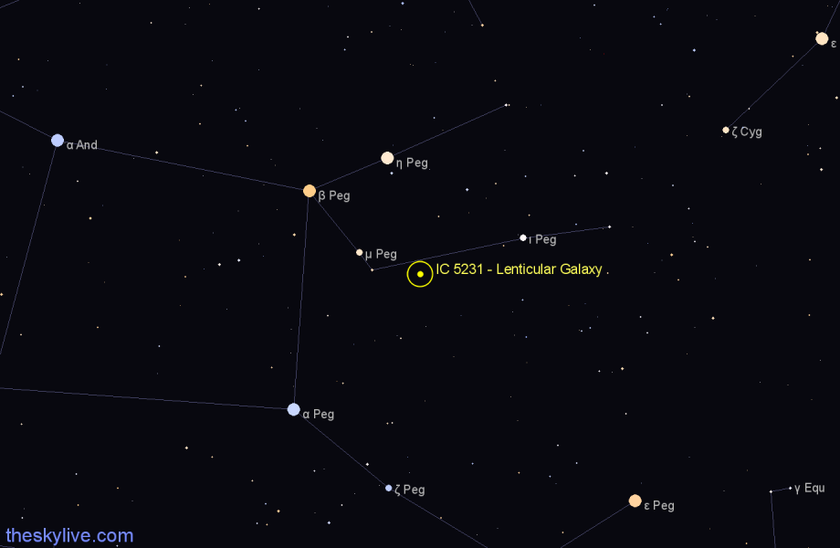 Finder chart IC 5231 - Lenticular Galaxy in Pegasus star