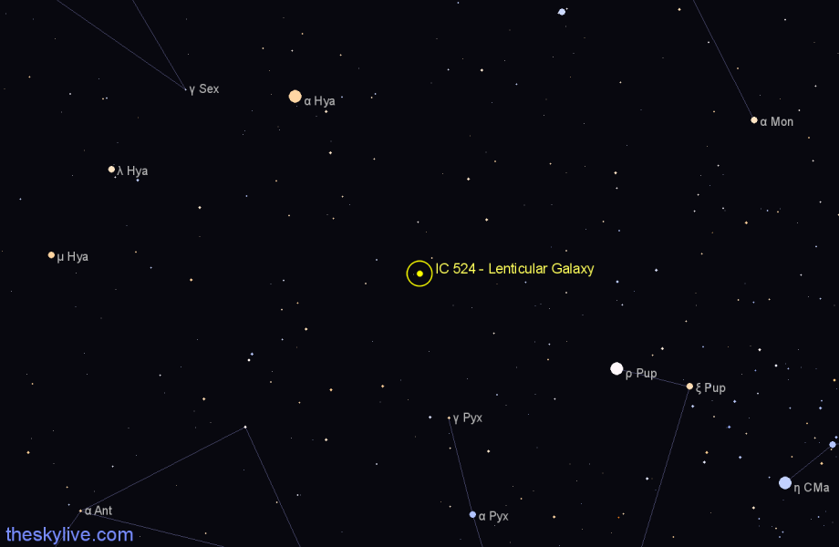 Finder chart IC 524 - Lenticular Galaxy in Hydra star