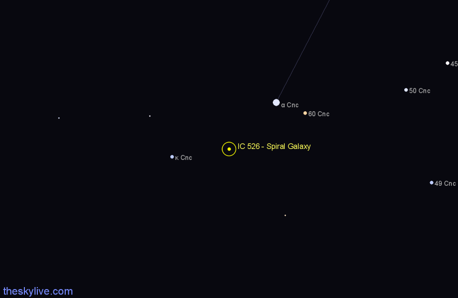 Finder chart IC 526 - Spiral Galaxy in Cancer star