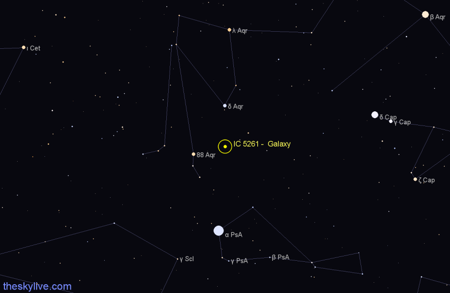 Finder chart IC 5261 - Galaxy in Aquarius star