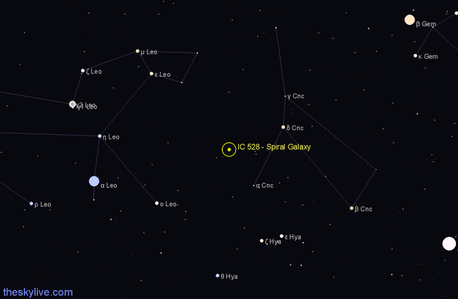 Finder chart IC 528 - Spiral Galaxy in Cancer star