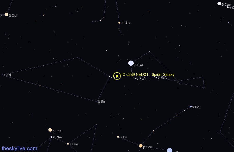 Finder chart IC 5289 NED01 - Spiral Galaxy in Sculptor star