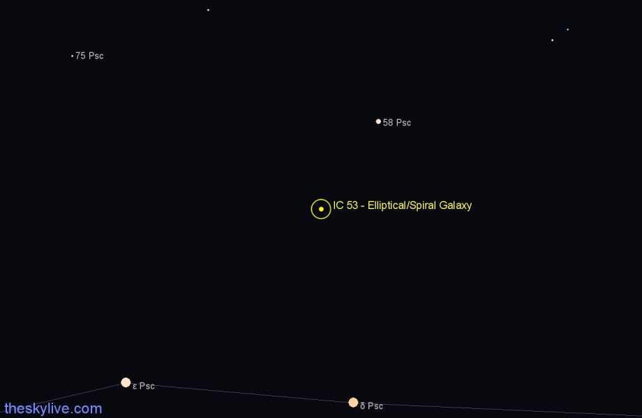 Finder chart IC 53 - Elliptical/Spiral Galaxy in Pisces star