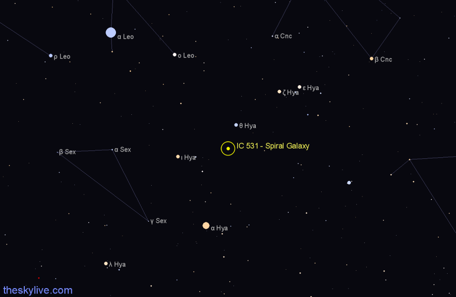 Finder chart IC 531 - Spiral Galaxy in Hydra star