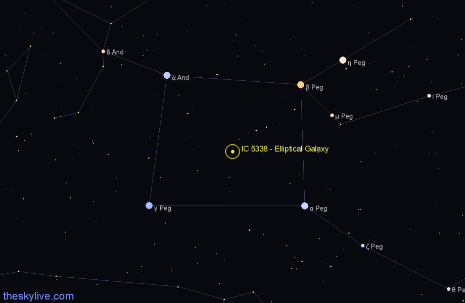 Finder chart IC 5338 - Elliptical Galaxy in Pegasus star