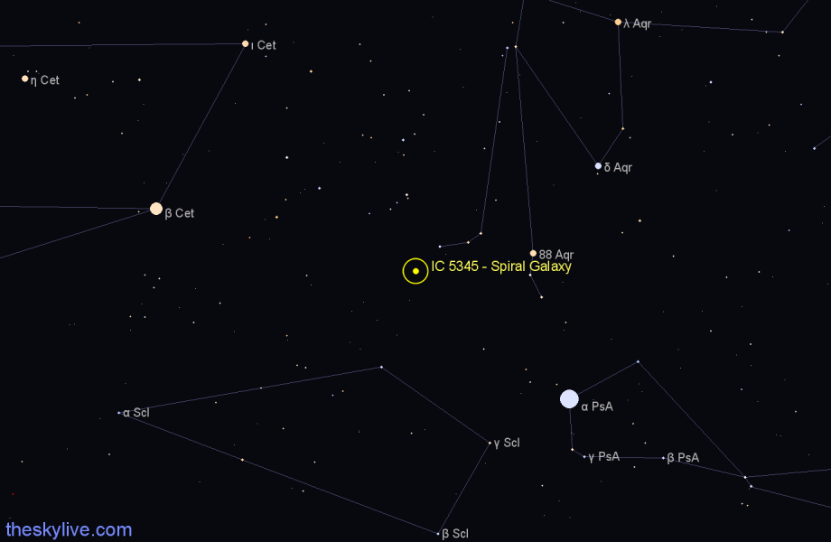 Finder chart IC 5345 - Spiral Galaxy in Aquarius star