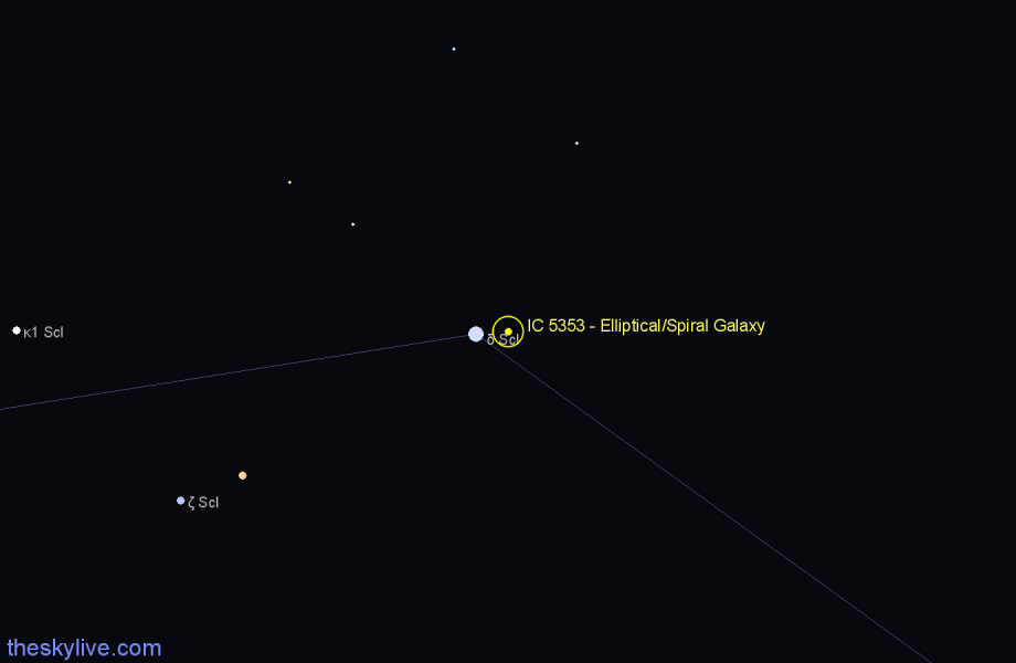 Finder chart IC 5353 - Elliptical/Spiral Galaxy in Sculptor star