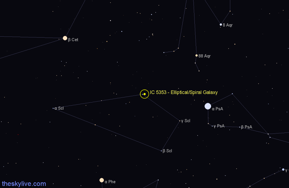 Finder chart IC 5353 - Elliptical/Spiral Galaxy in Sculptor star