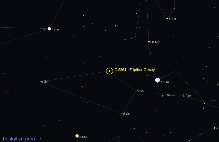 Finder chart IC 5354 - Elliptical Galaxy in Sculptor star