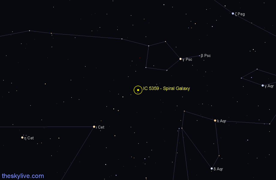 Finder chart IC 5359 - Spiral Galaxy in Pisces star