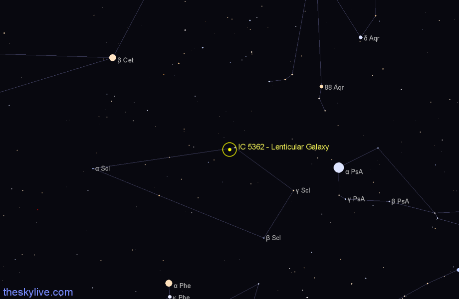 Finder chart IC 5362 - Lenticular Galaxy in Sculptor star