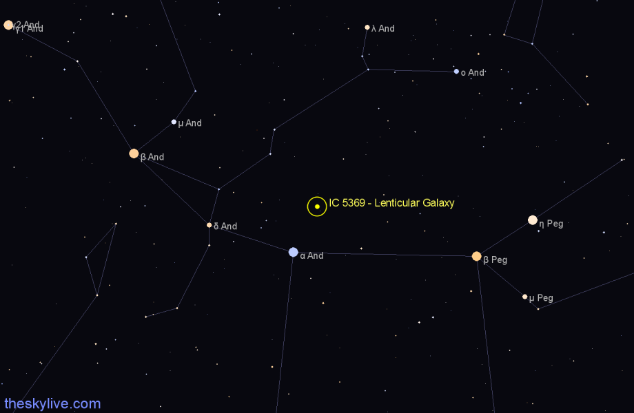 Finder chart IC 5369 - Lenticular Galaxy in Andromeda star