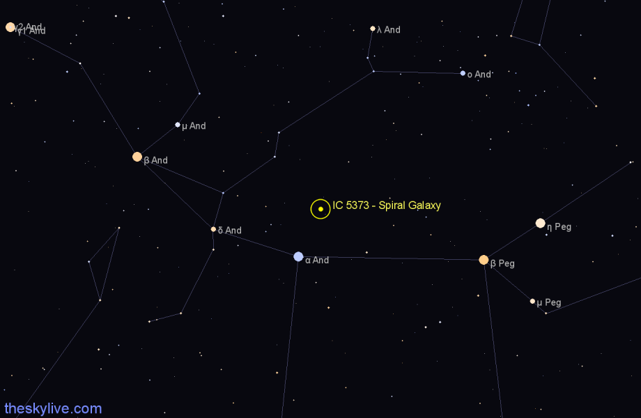 Finder chart IC 5373 - Spiral Galaxy in Andromeda star