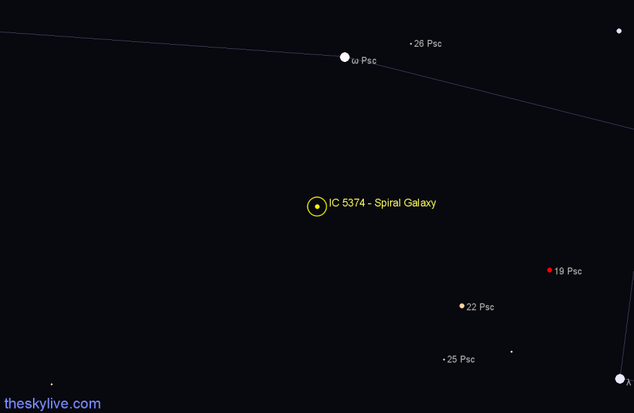 Finder chart IC 5374 - Spiral Galaxy in Pisces star