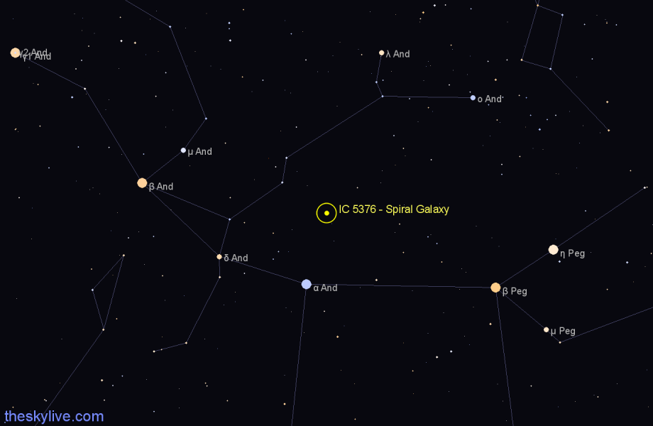 Finder chart IC 5376 - Spiral Galaxy in Andromeda star