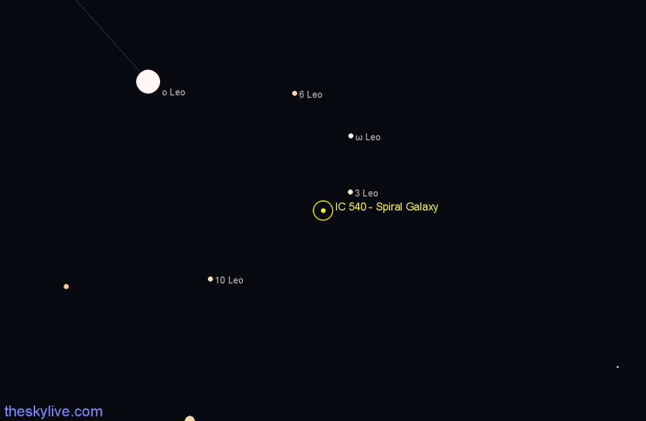 Finder chart IC 540 - Spiral Galaxy in Leo star