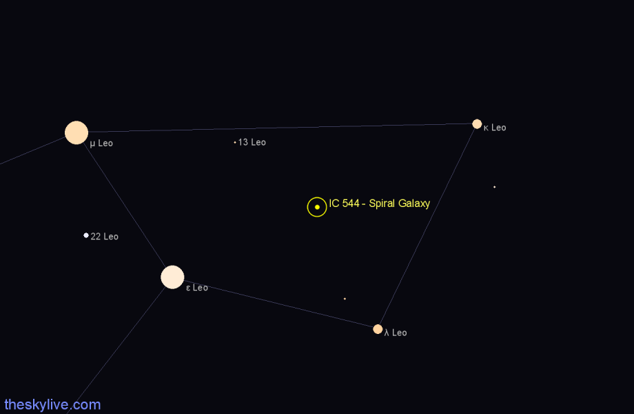 Finder chart IC 544 - Spiral Galaxy in Leo star