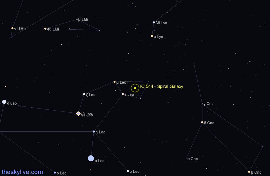 Finder chart IC 544 - Spiral Galaxy in Leo star