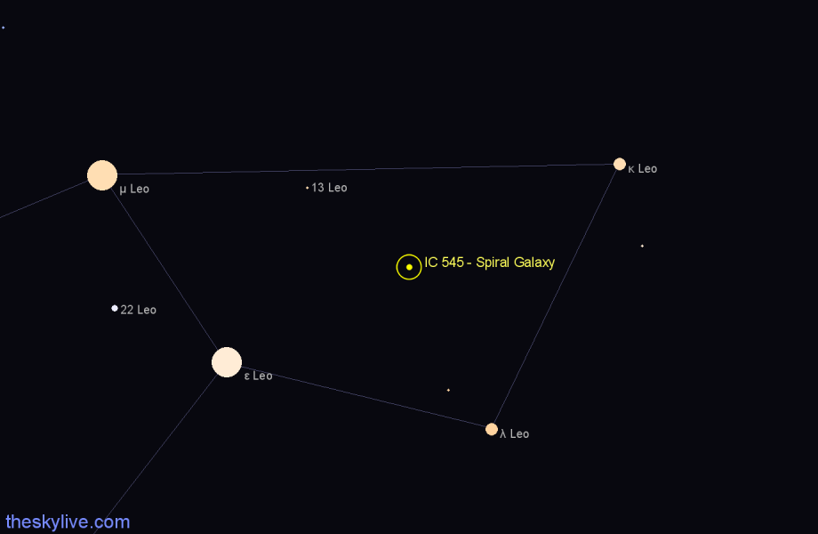 Finder chart IC 545 - Spiral Galaxy in Leo star