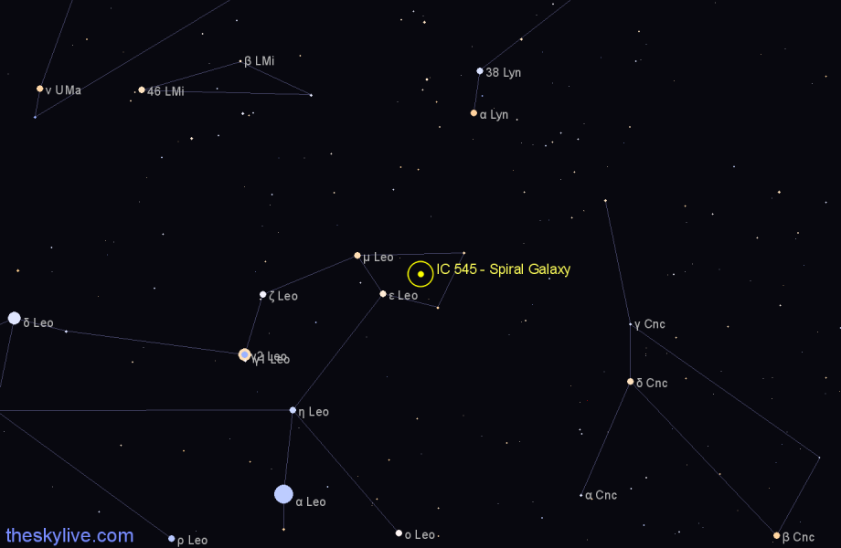 Finder chart IC 545 - Spiral Galaxy in Leo star