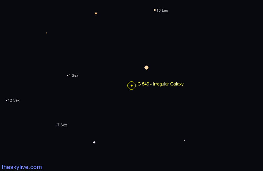 Finder chart IC 549 - Irregular Galaxy in Sextans star