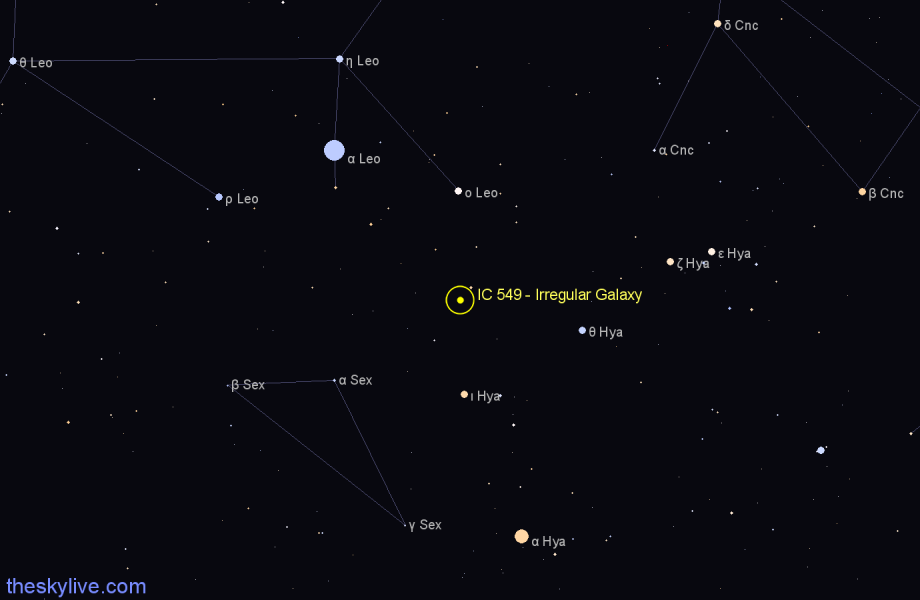 Finder chart IC 549 - Irregular Galaxy in Sextans star