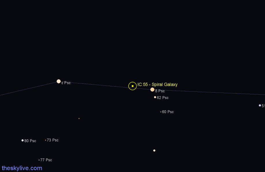 Finder chart IC 55 - Spiral Galaxy in Pisces star