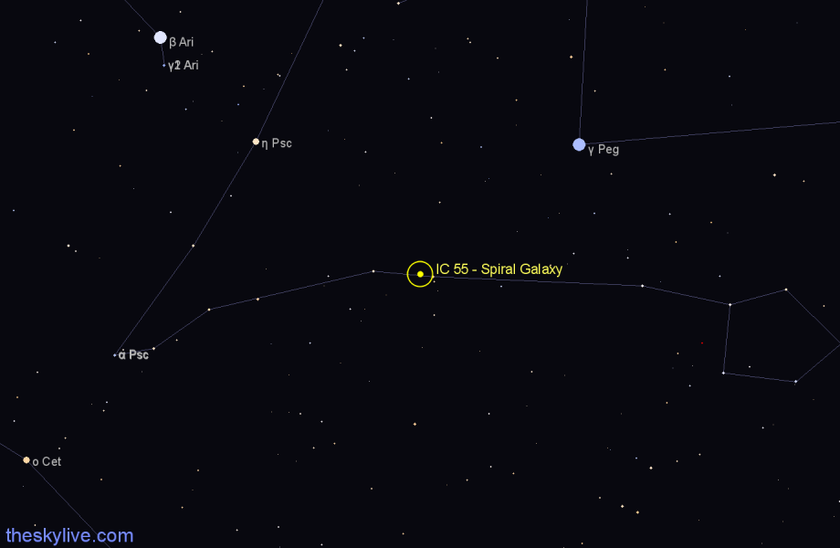 Finder chart IC 55 - Spiral Galaxy in Pisces star
