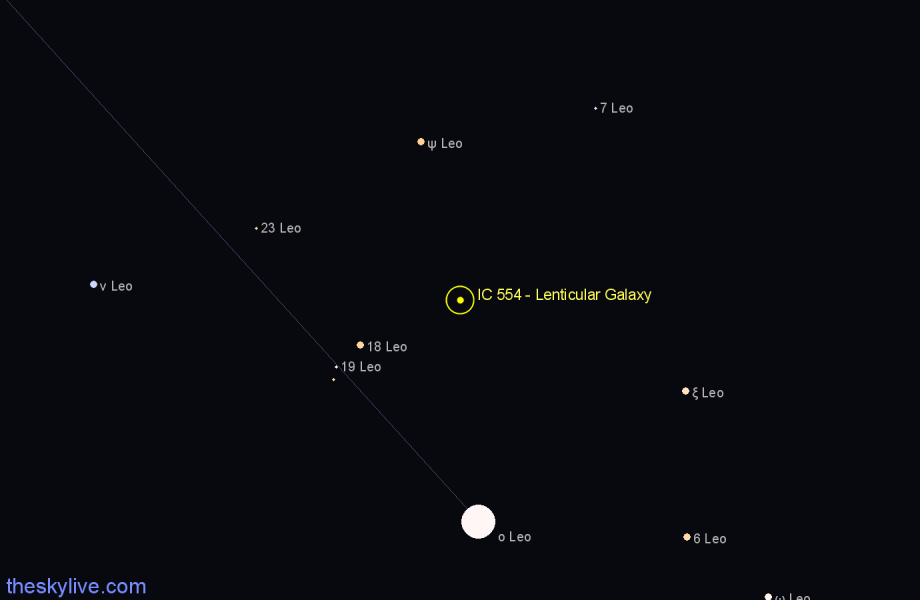 Finder chart IC 554 - Lenticular Galaxy in Leo star