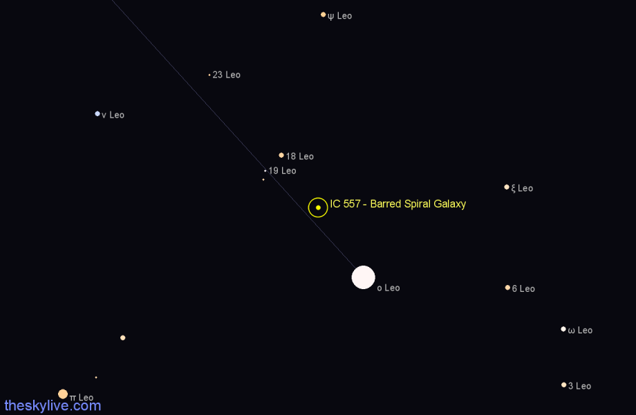 Finder chart IC 557 - Barred Spiral Galaxy in Leo star