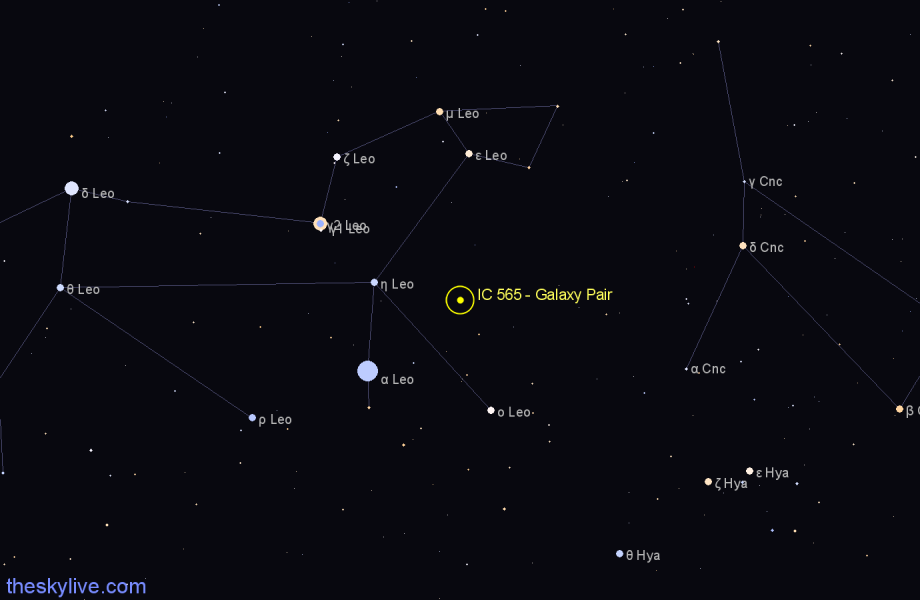 Finder chart IC 565 - Galaxy Pair in Leo star