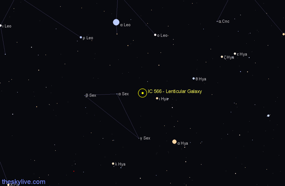 Finder chart IC 566 - Lenticular Galaxy in Sextans star