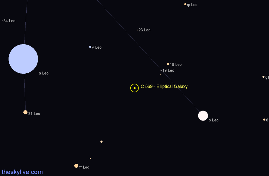 Finder chart IC 569 - Elliptical Galaxy in Leo star